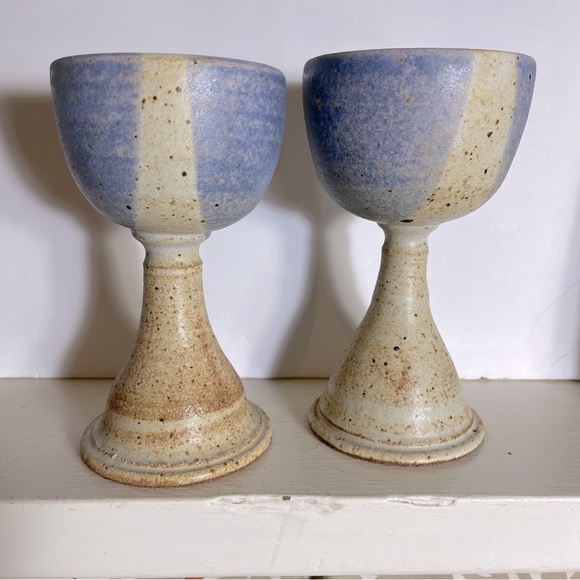 Ceramic Handmade Chalice Goblet Wine Glasses Set Of 2 - Picture 1 of 12